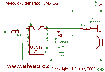 schéma melodického generátoru s UM512-2
